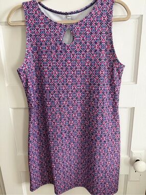 Nuu-Muu Sleeveless Pink & Purple Geometric Keyhole Tank Dress